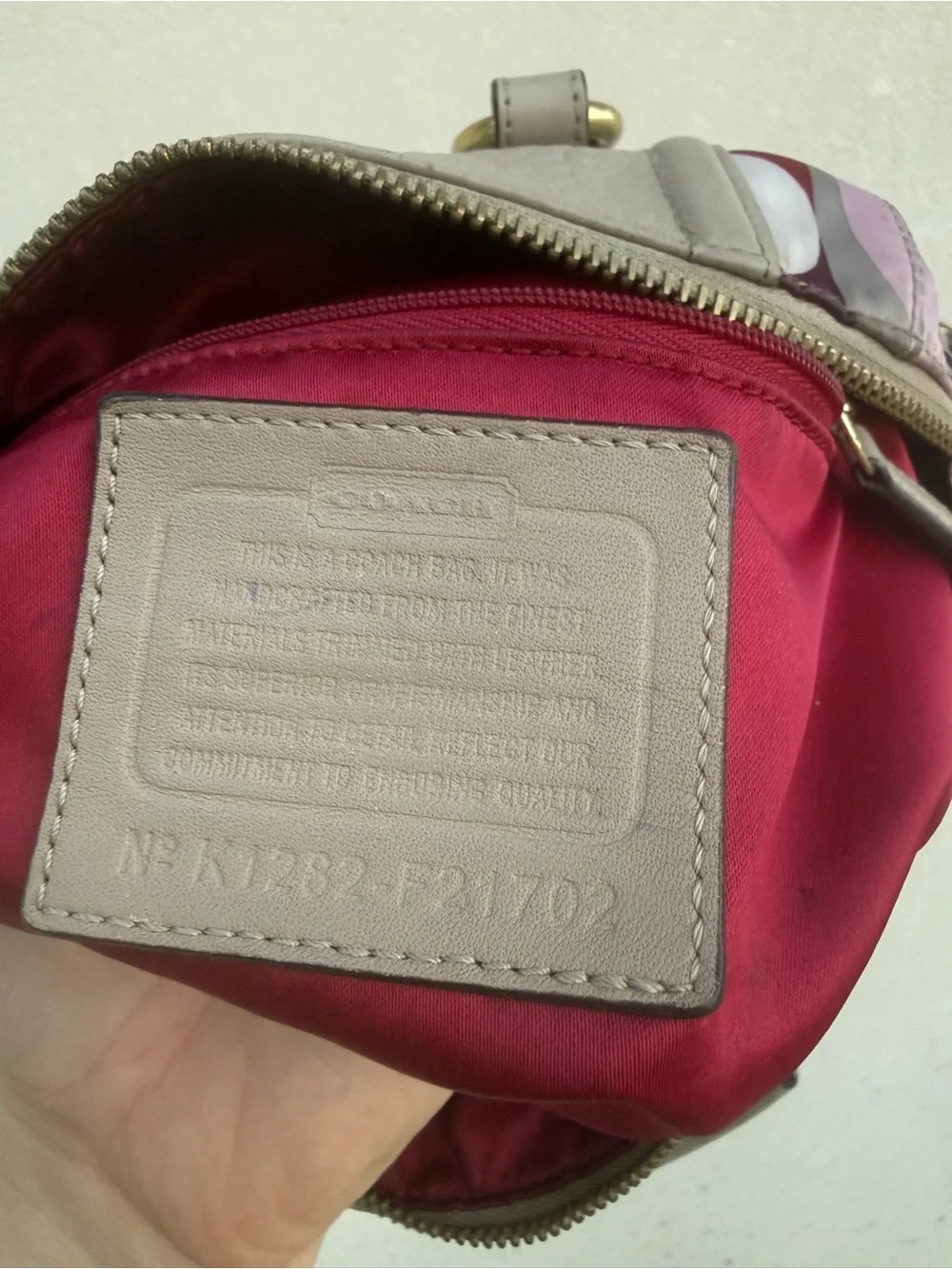 Coach Multicolor Circle Print Satchel in Taupe, Red & Pink